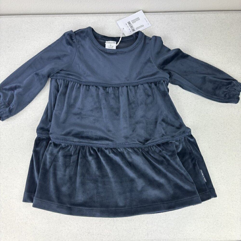 Polarn O. Pyret Velour Tiered Holiday Dress Dark Sapphire NWT 1-1.5Y
